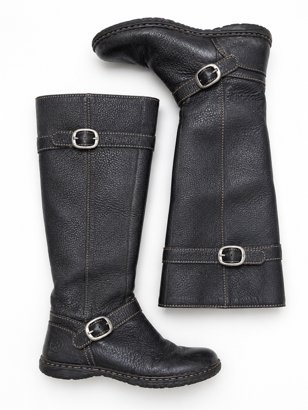 Born Tall Black Leather Boots Side Zip Buckle Detail Comfort Travel Shoes 8